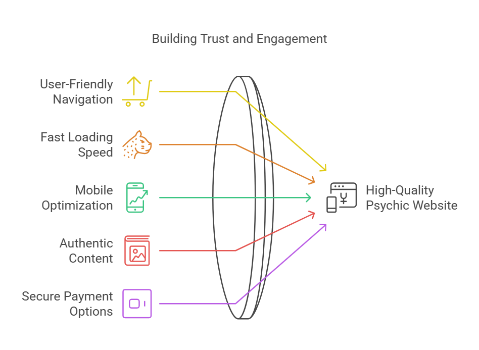 How to Create a Psychic Website That Actually Converts: The 2026 Guide to Building Digital Sacred Spaces 5 Key elements of a high-quality psychic website, including user-friendly navigation, fast loading speed, mobile optimization, authentic content, and secure payment options.